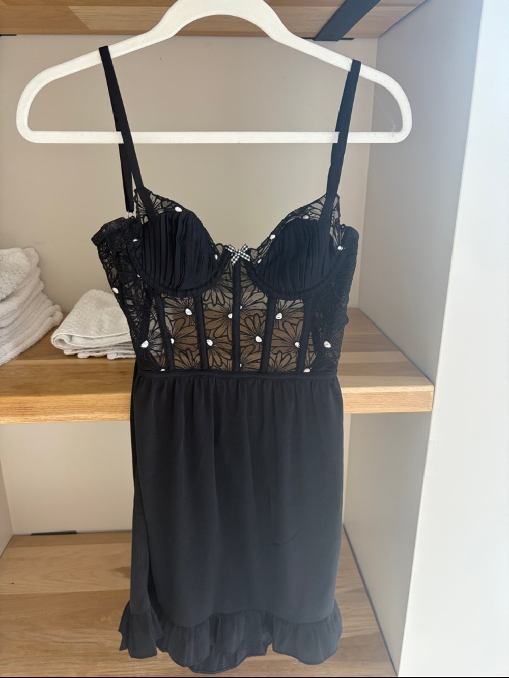 Black Lace Bodice Slip Dress - Women Intimates